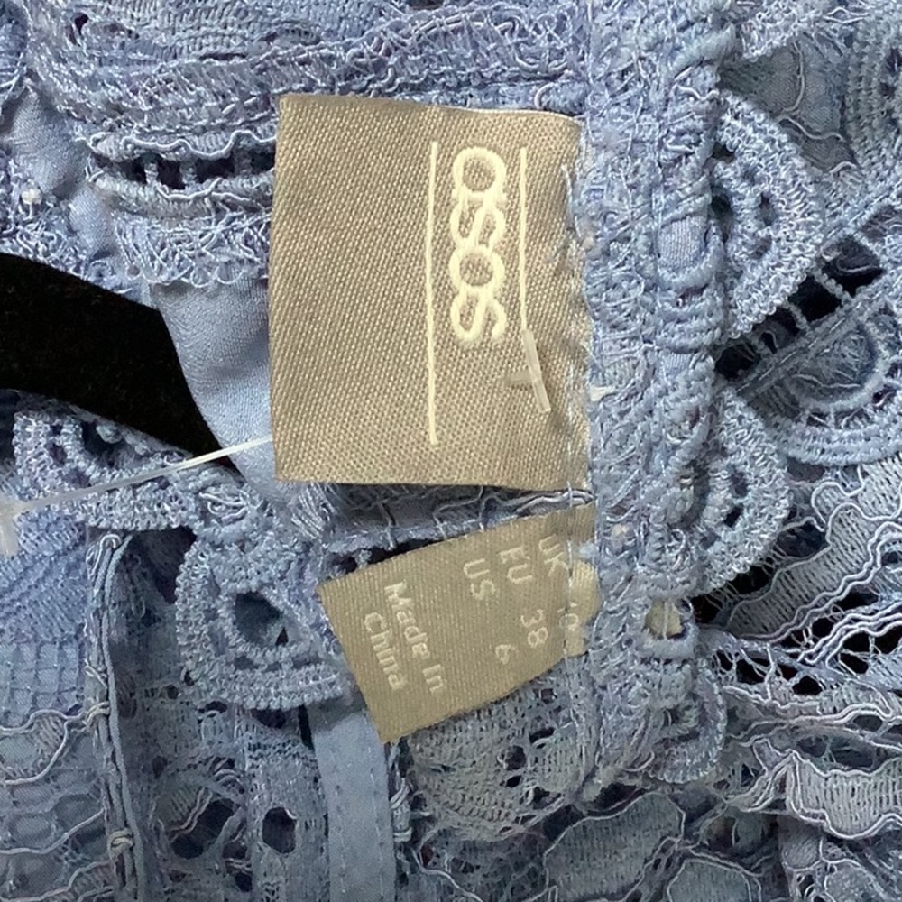 ASOS Blue Long Sleeve Pencil Dress in Lace Geo Lace Trim - Picture 6 of 6